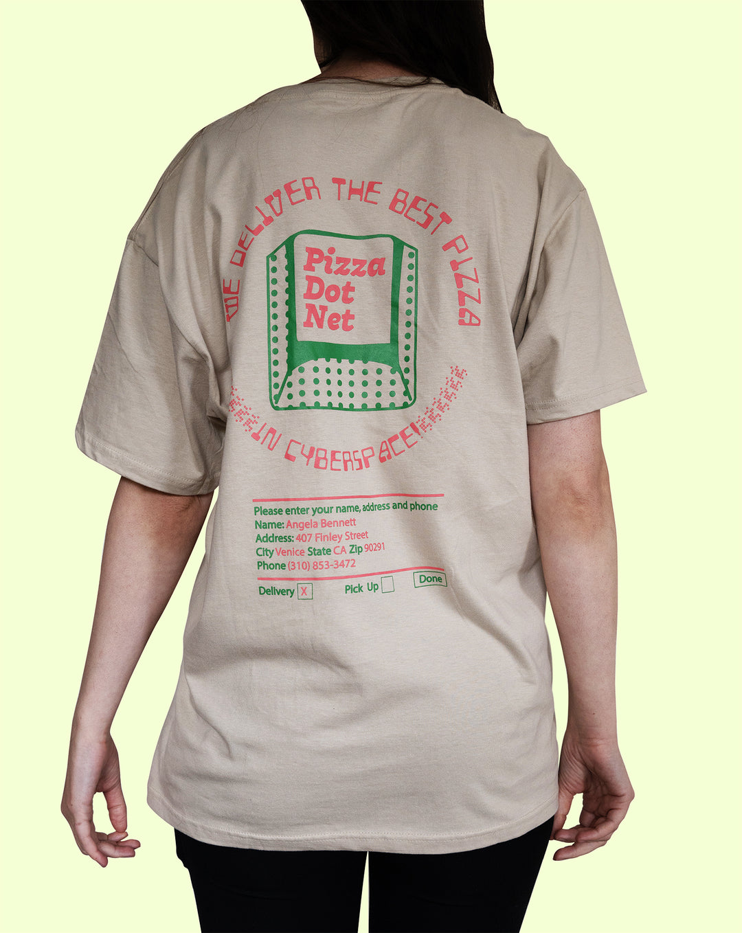 Pizza Dot Net T-Shirt back THE NET warn by female