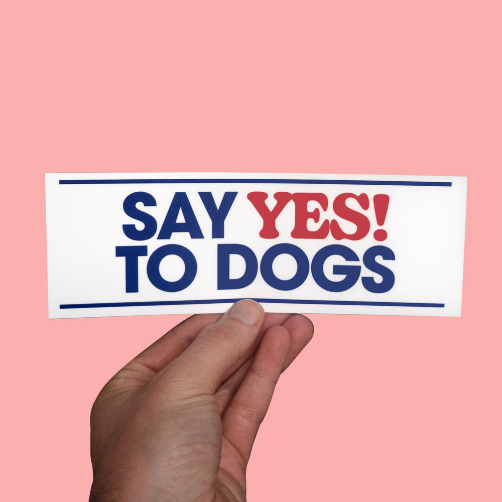 Say Yes To Dogs Bumper Sticker held